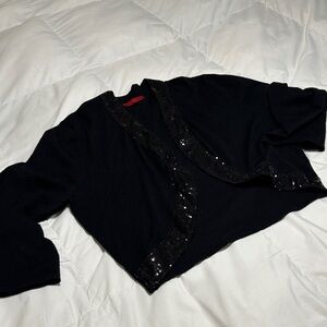 Red Women's Black Sequin-Trim Cardigan Sweater